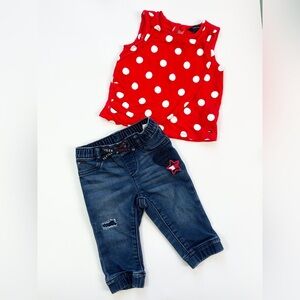 Tommy Hilfiger Red Polka Dot Top and Blue Jeans Set